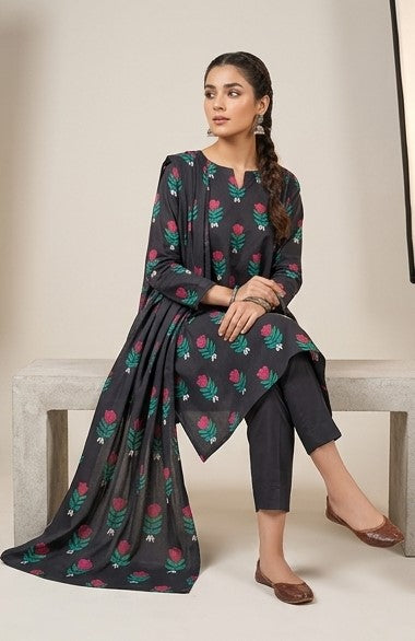 Black Floral | Printed Lawn Unstitched Fabric | 1 Meter