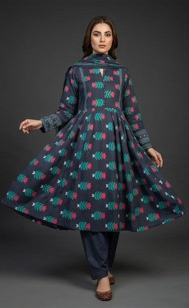 Black Floral | Printed Lawn Unstitched Fabric | 1 Meter