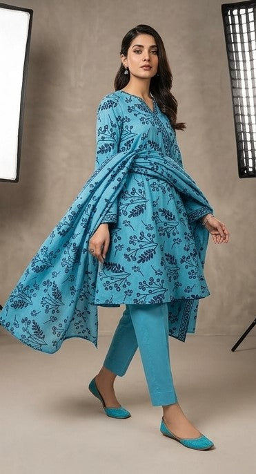 Light Blue | Printed Lawn Unstitched Fabric | 1 Meter
