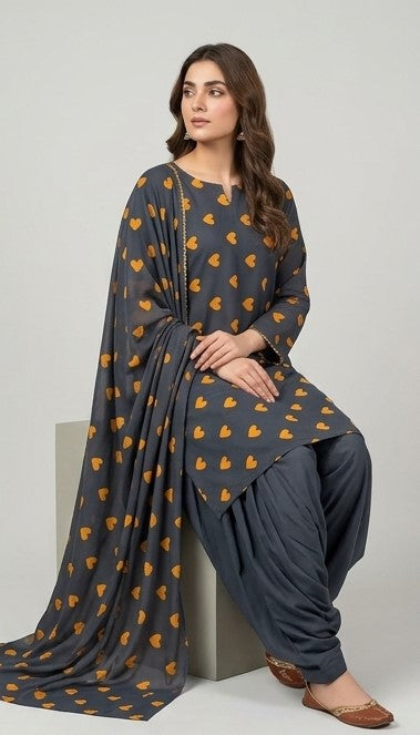 Black & Orange | Printed Lawn Unstitched Fabric | 1 Meter