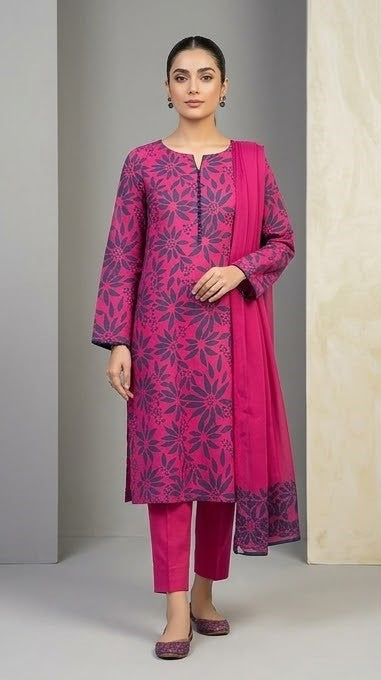 Pink Floral | Printed Lawn Unstitched Fabric | 1 Meter