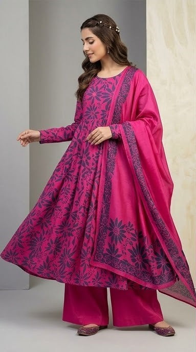 Pink Floral | Printed Lawn Unstitched Fabric | 1 Meter